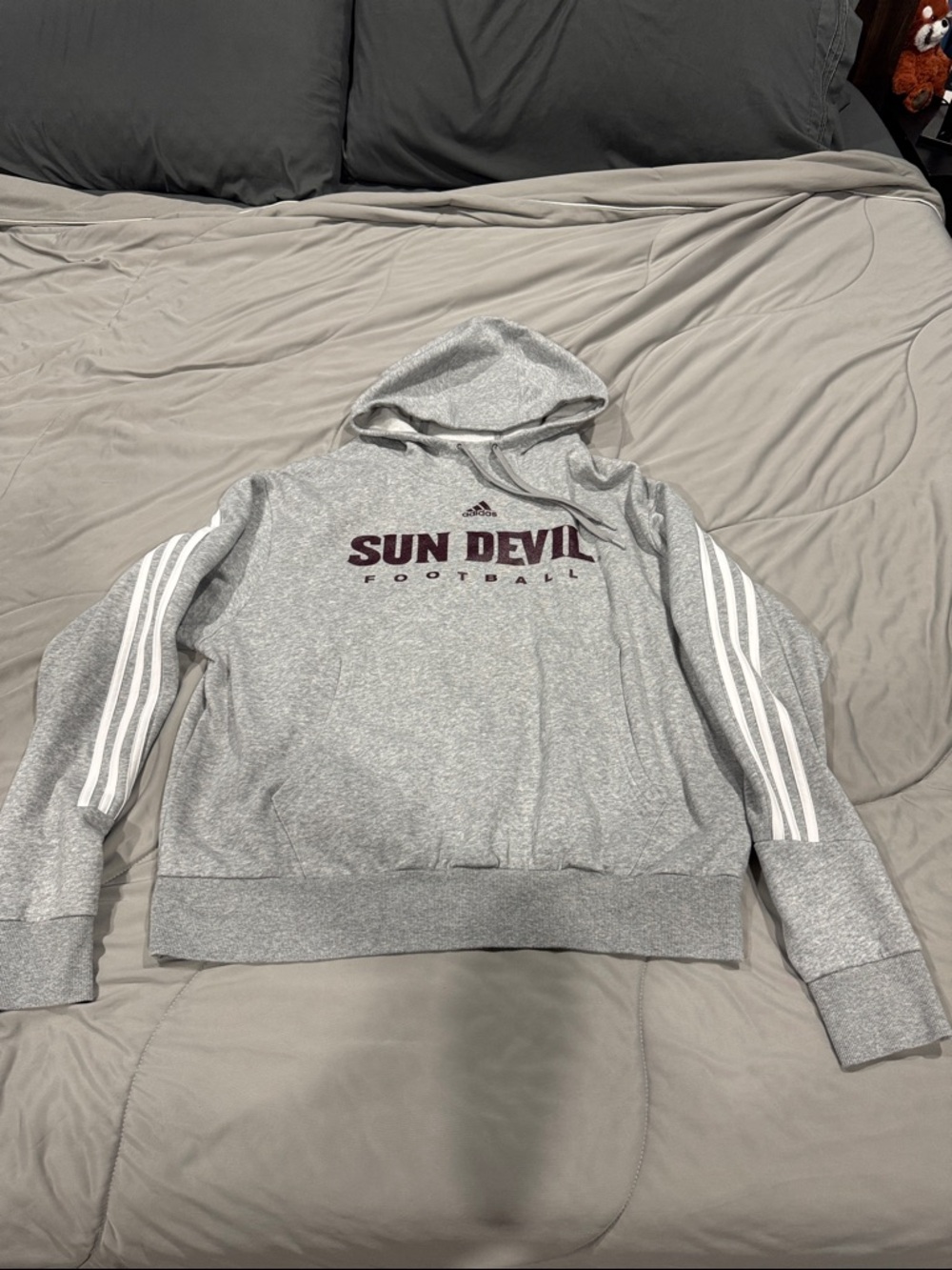 adidas Gray 'Sun Devil Football' Pullover Hoodie with White Stripes